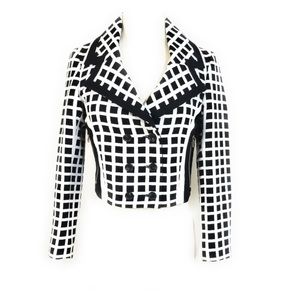 LAMB by Gwen Stefani Windowpane Moto Blazer in Black & White Size 0